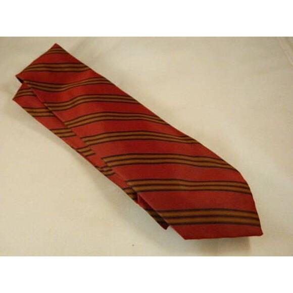 Vintage Big and Tall Mens Striped Tie, Dark Red Black Olive Green Neck Tie - Picture 3 of 8